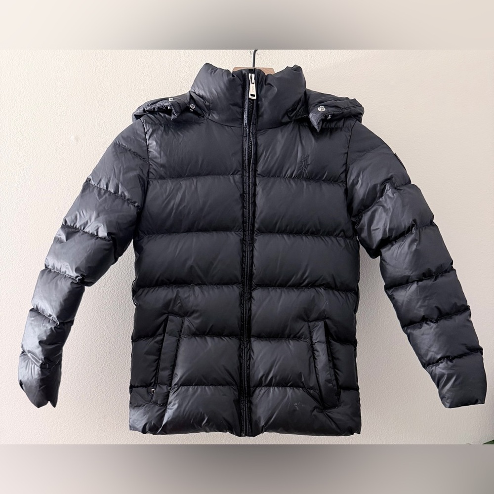 Polo Ralph Lauren girls black hooded puffer jacket M 8/10
